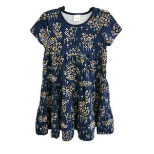 Hanna Andersson Girls Twirl Power Dress Size 6-7 Navy Blue‎ 100% Cotton